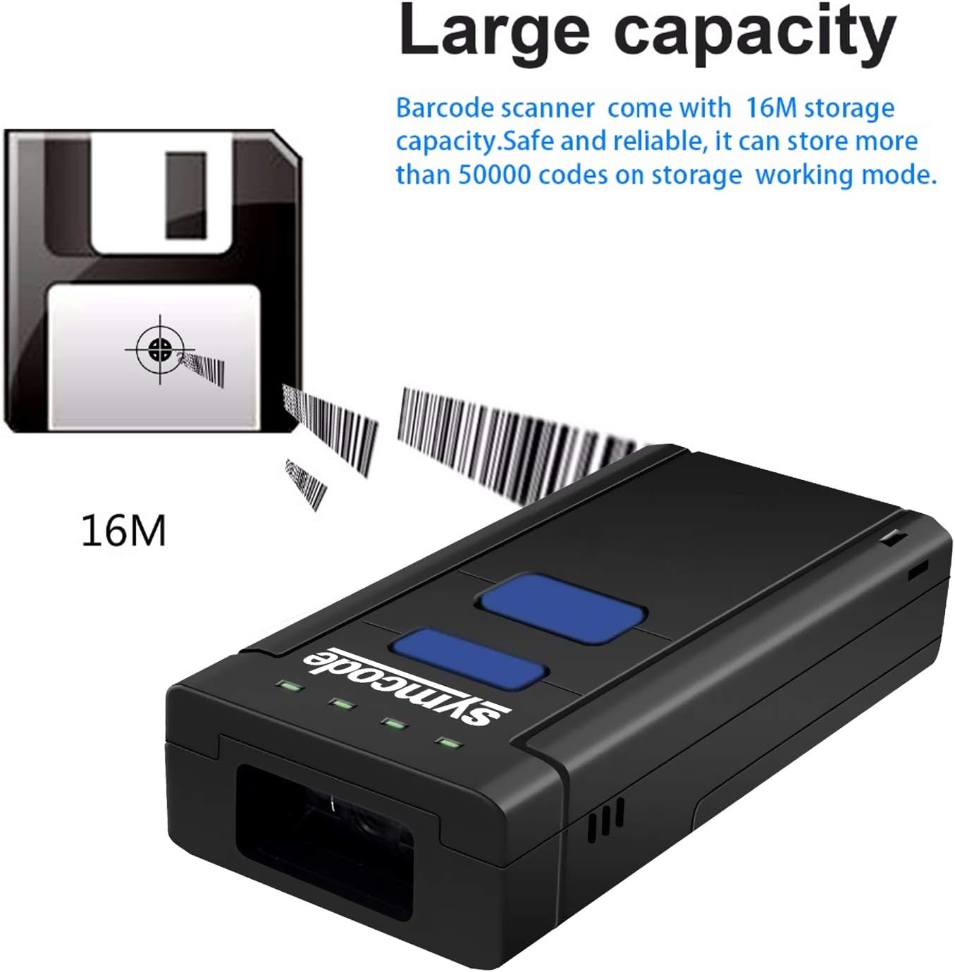 Symcode Bluetooth Wireless Barcode Scanner - Portable 2.4GHz Reader for Windows, Mac, Android & iOS Devices