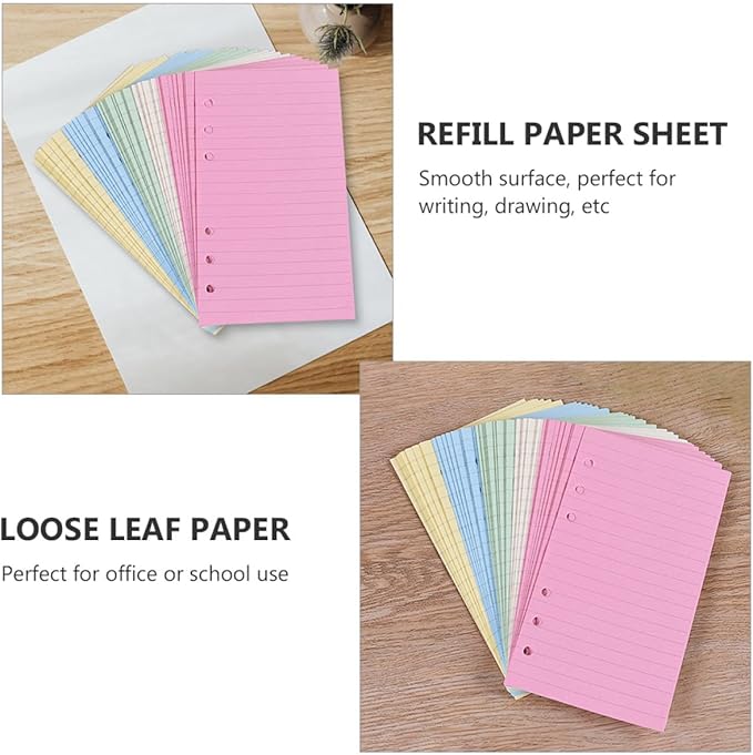 Sosoport 2pcs Loose Leaf Paper Refill Ring Notepad Lined Stationery for Students Smooth Writing Pages for School and Office Use