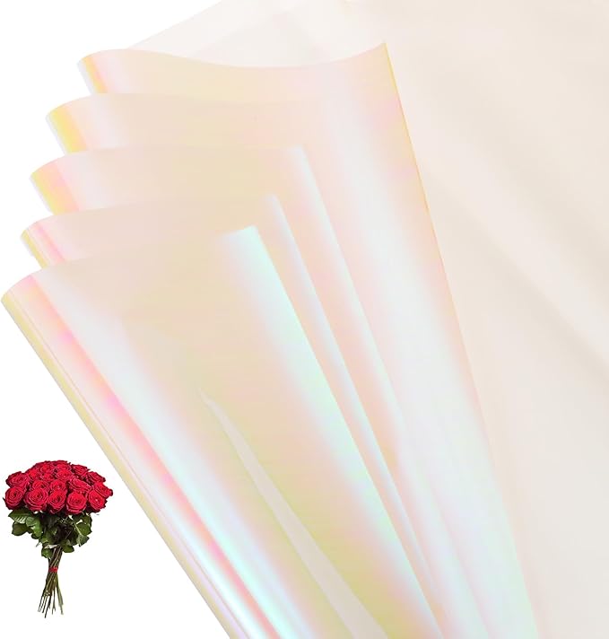 PATIKIL 22.8 x 22.8 Inch Flower Wrapping Paper, 20 Pcs Iridescent Double Sided Plastic Bouquet Packaging Waterproof Florist Supplies DIY Crafts Gift Packaging Gift Box Wedding, White