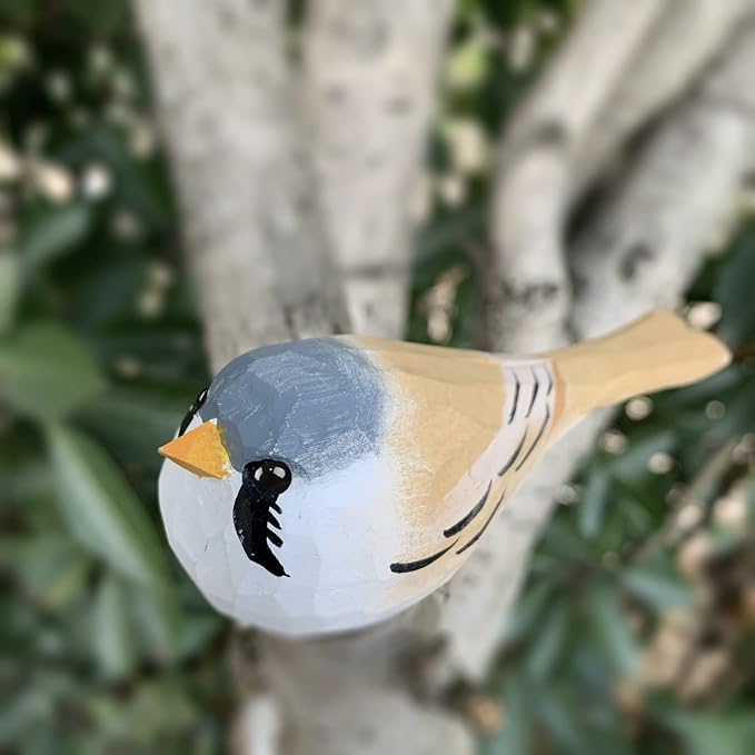 Bird Figurines Hand Carved Painted Wooden Statues for Home Decor, Gift for Bird Lovers,Housewarming, Birthday, Christmas, Anniversaries (NO.17-Bearded Tit)