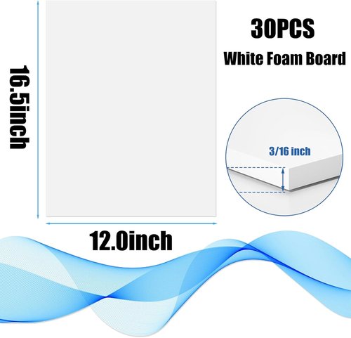 EPHECH Foam Board - 30 Pack White 12" x 16.5" | 3/16" Thick Polystyrene Sheets for Art & Crafts