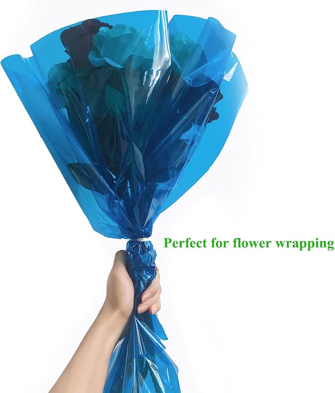 200 ft Blue Cellophane Wrap Roll (16 In x 200 Feet) - 2.5 Mil Thick for Gift Baskets, Bouquets, Party Decorations