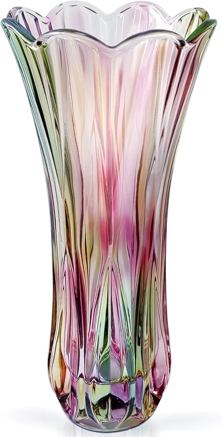 Flower Vase Large Size11.8 inch Phoenix Tail Shape Thickened Crystal Glass for Home Decor, Wedding or Gift