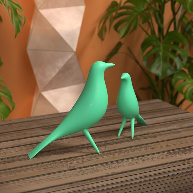 Mid Century Modern Retro Style Bird Family Decor Vintage Look Figurines 1960s 50s MCM Midmod Set of 2 Office Decoration Home Living room Gift (Mint)
