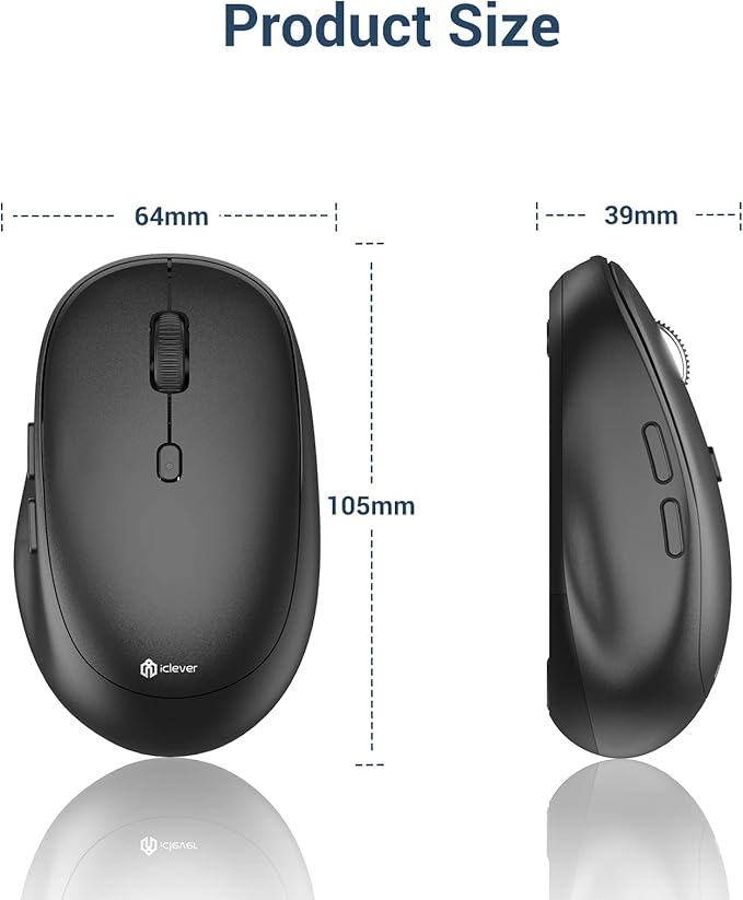 iClever Bluetooth Mouse, Dual Mode Wireless Mouse for Laptop (BT5.0/3.0 & 2.4G), USB-C Rechargeable, Silent Click, 4-Level 2400 DPI, 3 Device Switch, Portable Ergonomic Mouse for Windows, Mac, Android