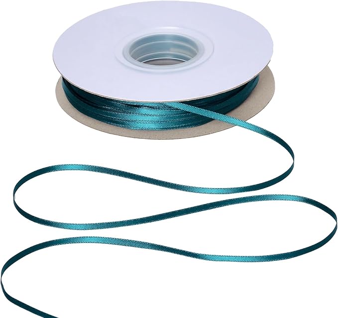 YAMA Teal Double Faced Satin Ribbon, 1/8 Inch 100 Yards, Teal Satin Ribbon for Gift Wrapping Crafts Hair Bows Wedding Party Decoration