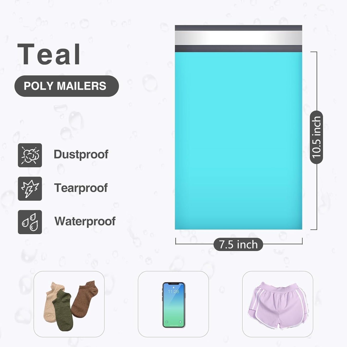 UCGOU Poly Mailers - 7.5x10.5 Inch Teal Shipping Bags | Strong, Waterproof & Self-Sealing 100 Pack