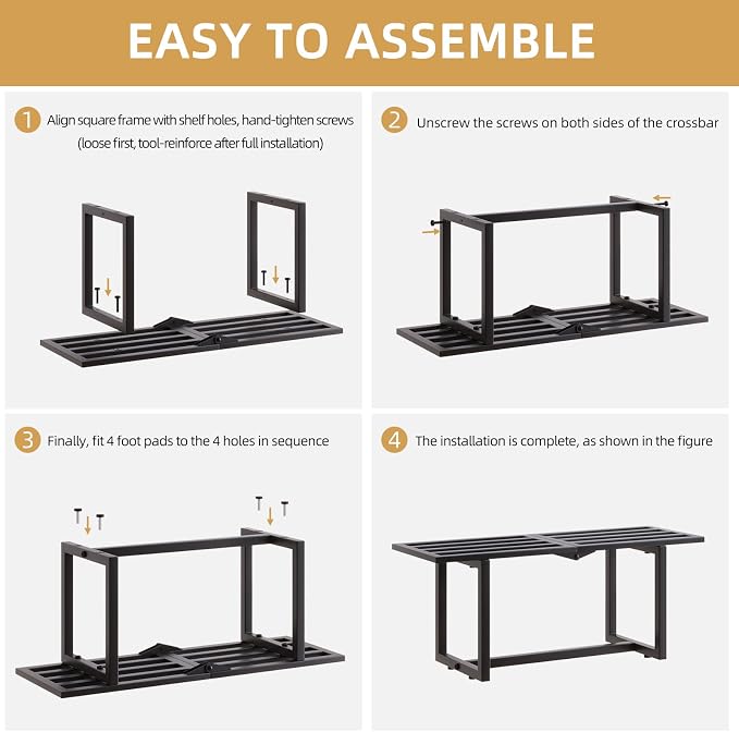 Plant Stand Indoor Outdoor, Foldable Metal Plant Shelf for Multiple Pots, Mid Century Slatted Bench for Patio Garden, Heavy Duty Capacity 330 lbs 2 Pack Black