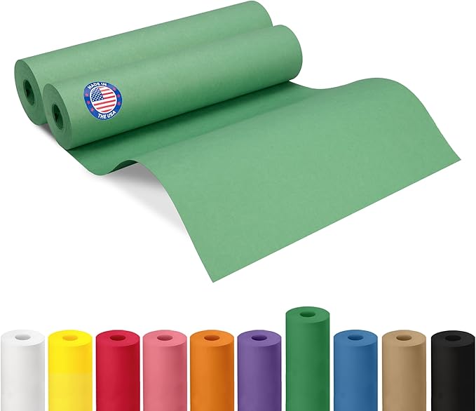 12" x 1200" (100 ft) Christmas Green Kraft Paper Rolls, Pack of 2 - USA-Made Quality Craft Paper for Gift Wrapping, Kids' Arts & Crafts, School Projects - 50 lb Natural Material by IDL Packaging