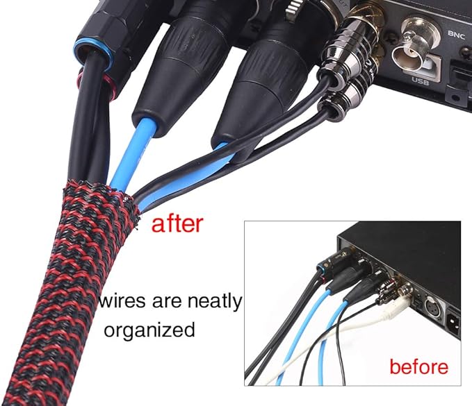 Alex Tech 10ft - 1 inch Cord Protector Wire Loom Tubing Cable Sleeve Split Sleeving For USB Cable Power Cord Audio Video Cable – Protect Cat From Chewing Cords - Blackred