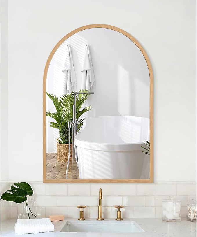 Arched Wall Mirror Aluminum Alloy Frame Bathroom Mirror Brushed Metal Vanity Wall Mounted Mirror for LivingRoom Bedroom Entryway 26"x18"