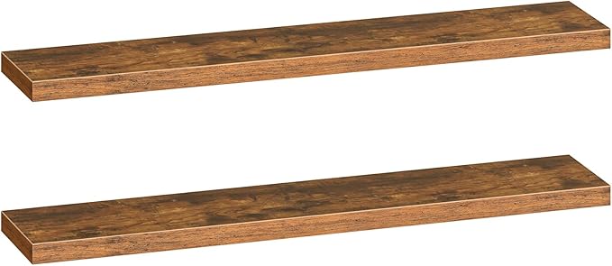 HOOBRO Floating Shelves for Wall, Wall Mounted Shelf Set of 2, 55" Hanging Shelf with Invisible Brackets, for Wall Storage in Bathroom Bedroom Kitchen Living Room Office, Rustic Brown BF140BJP201