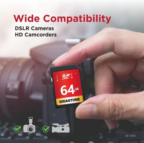 GIGASTONE 64GB SD Card 2-Pack | High-Speed UHS-I U1 Class 10 for Full HD Video | Includes 2 Mini Cases