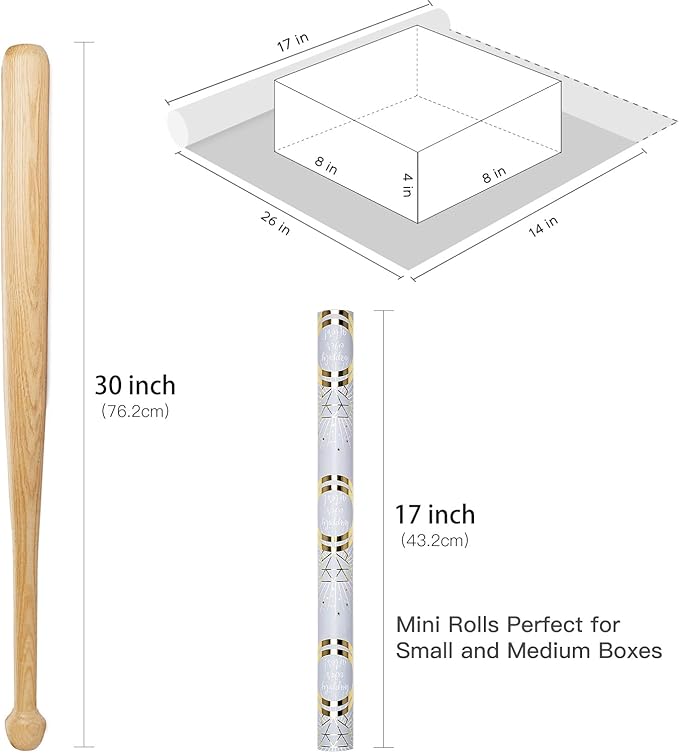 RUSPEPA Wedding Wrapping Paper Roll, Mini Roll, Gold Rings, Diamond Sparkle Design, Happy Ever After Elegant Gift Wrap for Bridal Shower, Wedding, Bachelorette Party, Engagement, 17 Inches x 16.4 Feet