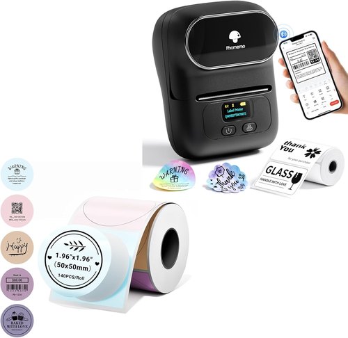 Phomemo M110 Label Maker - 2-Inch Round Thermal Labels & 5 Color Self-Adhesive Stickers | 140pcs/Roll for Small Business & Crafts
