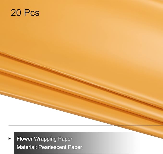 MECCANIXITY 20 Pcs Flower Wrapping Paper 22.8x22.8 Inch Waterproof Florists Wrapping Paper for Florist Bouquet Supplies, DIY Crafts, Gift/Gift Box Packaging Yellow