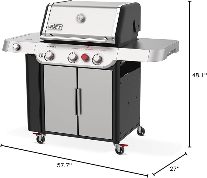 Weber Genesis S-335 Liquid Propane Gas Grill for Outdoor Cooking, 3 Burners and 1 Side Burner, Stainless Steel