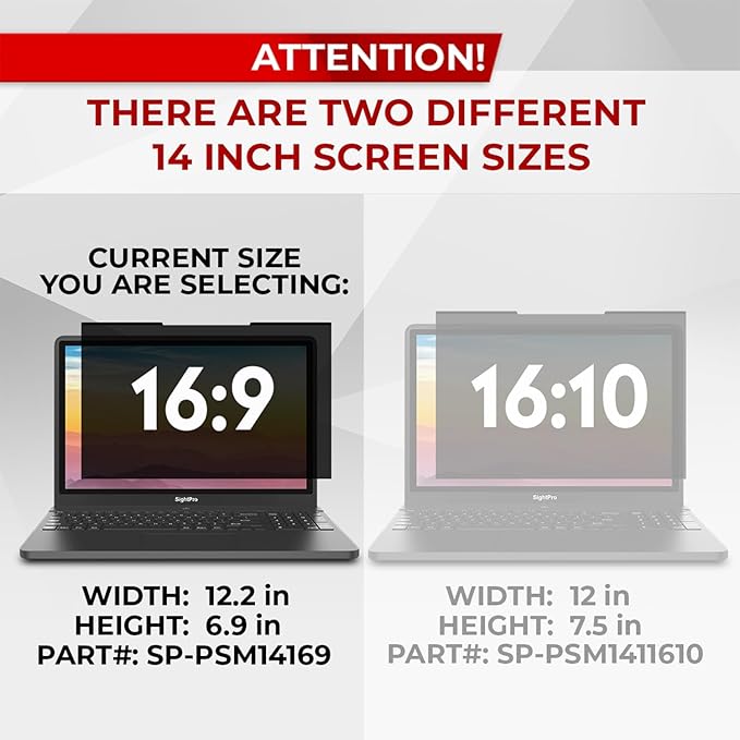 SightPro Magnetic Laptop Privacy Screen 14 Inch 16:9 - Removable Computer Privacy Filter Shield and Protector