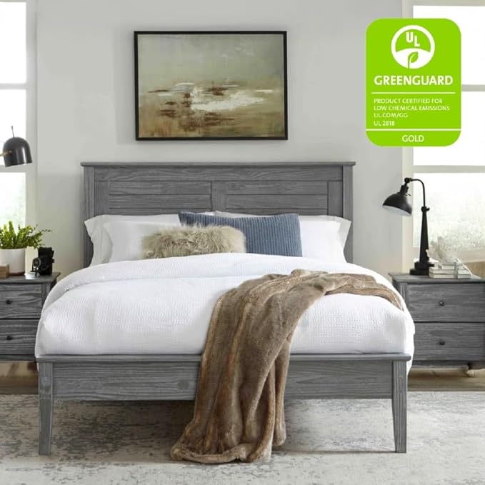 Grain Wood Furniture Greenport Solid Wood Platform Bed, Full Size, Brushed Grey
