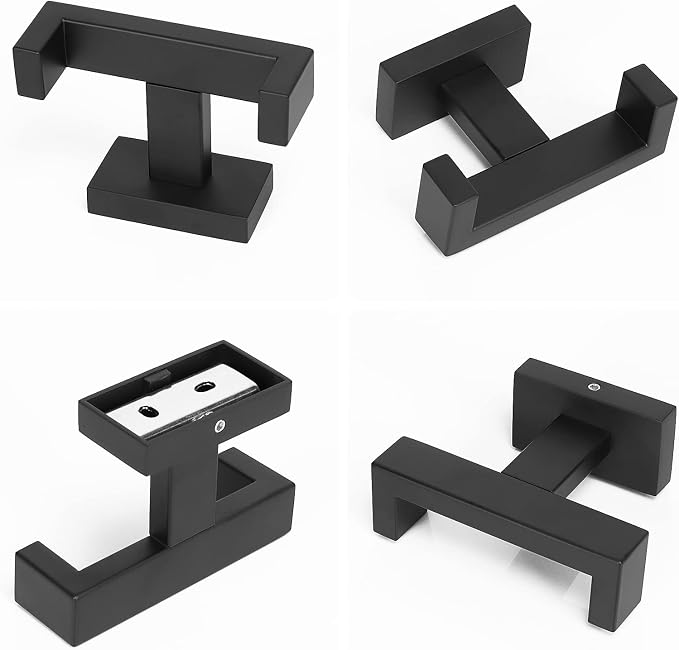 NearMoon Bath Double Towel Hook- SUS304 Stainless Steel Square Robe Towel Holder, Heavy Duty Rustproof Double Coat Hook for Bathroom Livingroom Kitchen Wall Mounted, 2 Pack (Matte Black)