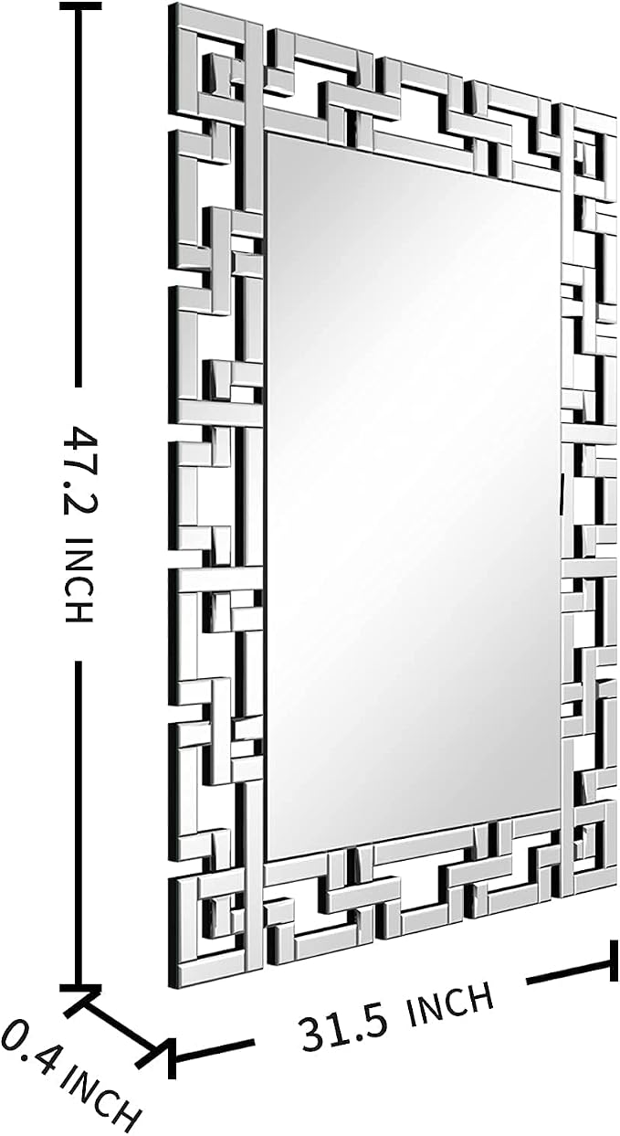 KOHROS Large Decorative Rectangle Mirror for Wall Decor Art Grecian Venetian Mirror (Silver, 47" x 30")