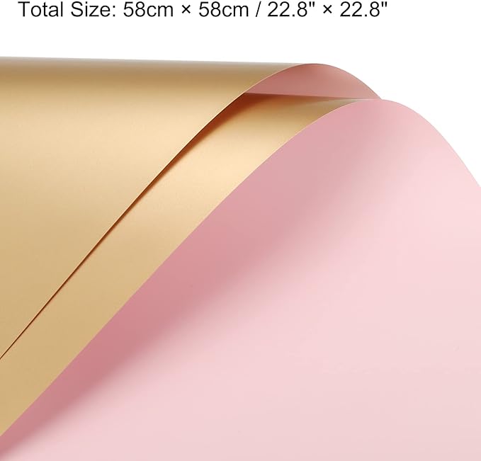 MECCANIXITY 10 Pcs Double Sided Color Flower Wrapping Paper Lotus Color+Gold 22.8"x22.8" Waterproof for Florist Bouquet Supplies, DIY Crafts, Gift Box Packaging