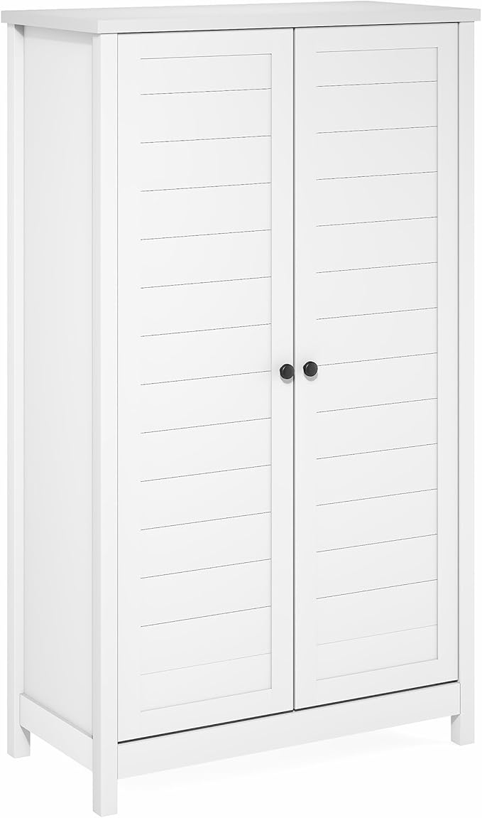 Furinno Robin Storage Cabinet, 4-Tier Pantry Cabinet with Adjustable Shelves, 35W with Louvered Doors, Kitchen Cabinet, Organization and Storage, for Pantry, Living Room, Home Office, White