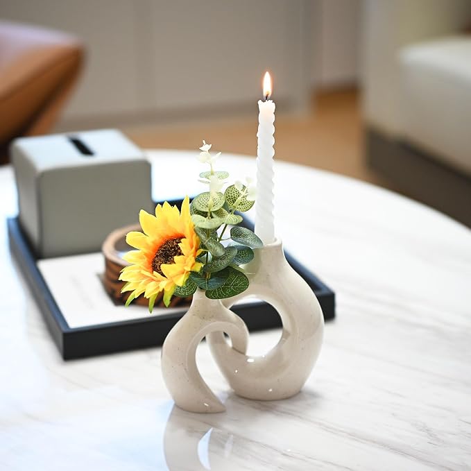 Ceramic Candle Holder Set of 2 Modern Taper Candlestick Holder for Dining Table, Living Room Coffee Table Centerpiece Wedding Home Decor