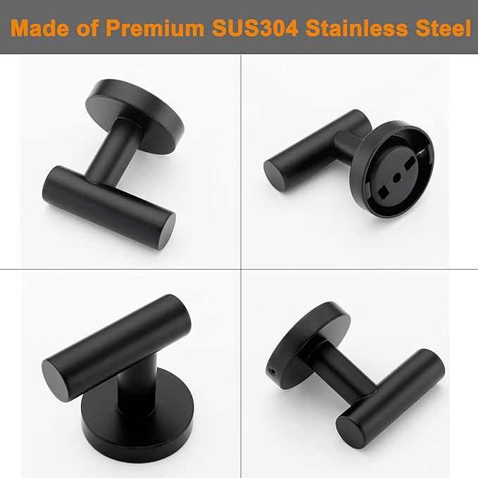 Nolimas Towel Coat Hook Matte Black, SUS304 Stainless Steel Bathroom Clothes Cabinet Closet Sponges Robe Hook Wall Mounted Round Kitchen Heavy Duty Door Hanger 4 Packs