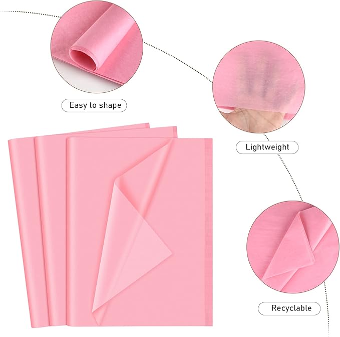 NEBURORA 120 Sheets Hot Pink Wrapping Tissue Paper - 14 x 20 Inches, Bulk Pack for Gift Bags, Wedding, Baby Shower, Valentine's Day Decor