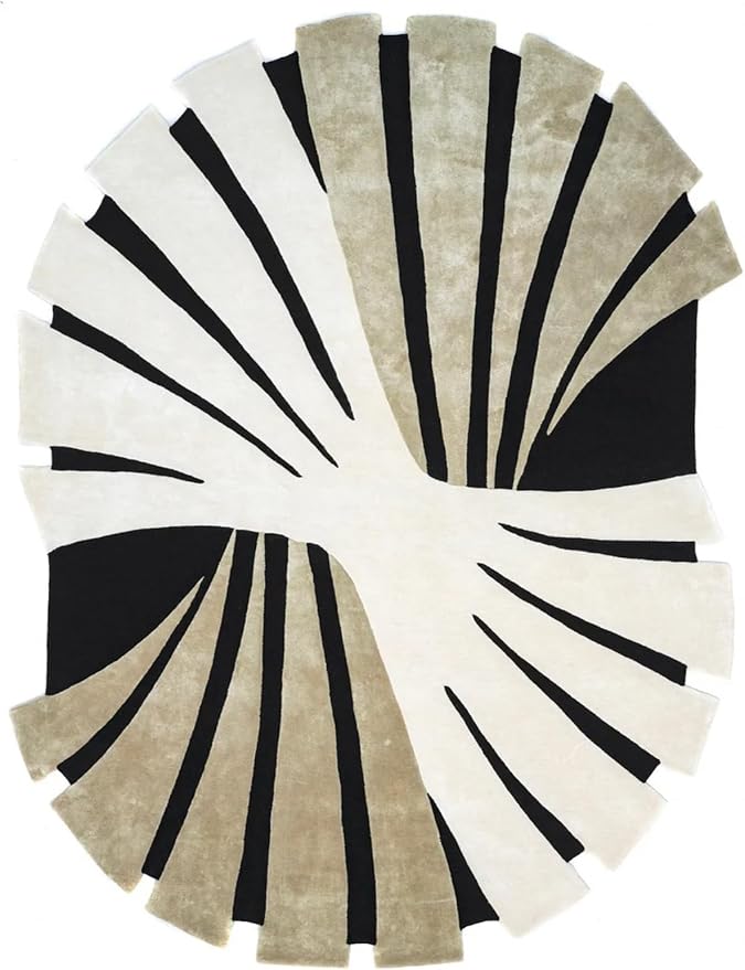 Contemporary Aesthetic Geometic Art Deco Abstract Rug 10x14 Brown Black White Stripes Washable Area Rug for Living Room Bedroom Nursery Shaggy Carpet Under Dining Coffee Table Non Slip Easy Clean Mats