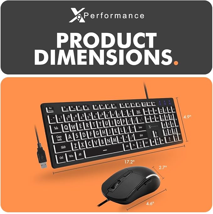 X9 Wired Keyboard and Mouse Combo - Large Print Backlit Keyboard and Mouse for Elderly, Low Vision, Visually Impaired - 7 LED Light Up Color, Lighted Large Letters for Laptop PC Computer USB