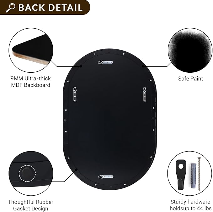 ANDY STAR 30x36'' Oval Mirror, Black Oval Mirror Pill-Shaped Design in Stainless Steel Metal Frame for Bathroom, Entryway, Living Room, Contemporary 1" Deep Wall Mount Vertical or Horizontal