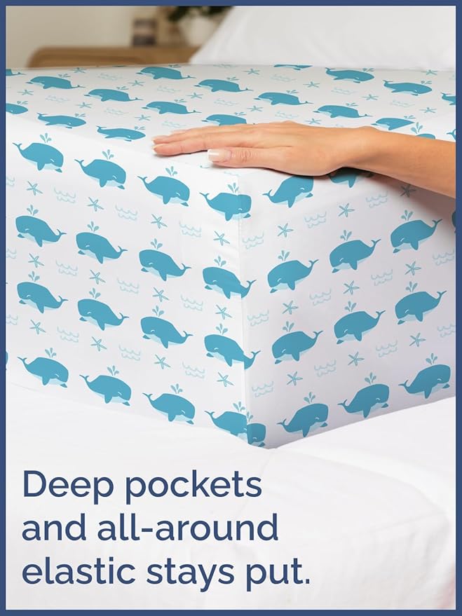 Kids Whales Full 4 Piece Sheet Set - Boys, Girls, Teens, Toddler - Easy Fit Deep Pockets - Breathable, Hotel Quality Bedding Sheets - Machine Washable - Wrinkle Free - Cute, Cozy, Soft - CGK Linens