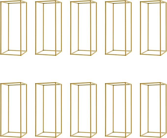 10Pcs Gold Wedding Flower Stands, Metal Column Flower Holder Gold Flower Centerpieces Stands Wedding Metal Centerpieces Rectangular Vase for Wedding Decorations Party Event (10Pcs 23.62in)
