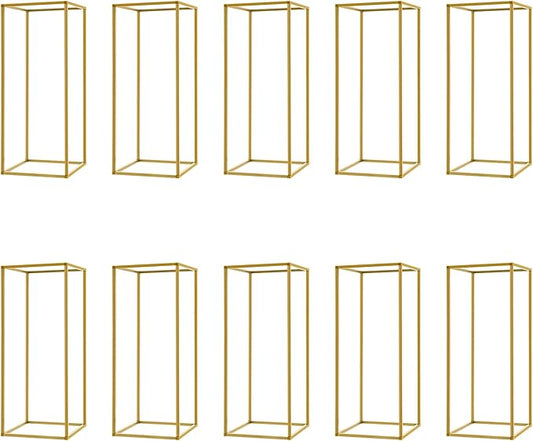 10Pcs Gold Wedding Flower Stands, Metal Column Flower Holder Gold Flower Centerpieces Stands Wedding Metal Centerpieces Rectangular Vase for Wedding Decorations Party Event (10Pcs 23.62in)