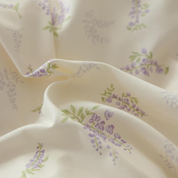 Floral Comforter King Size Fluffy Floral Comforter Set for Girls Women Purple Flower Leaves Bedding Comforter Set 1 Flower Lilac Comforter with 2 Bow Ties Pillowcases All Season King Comforter Set