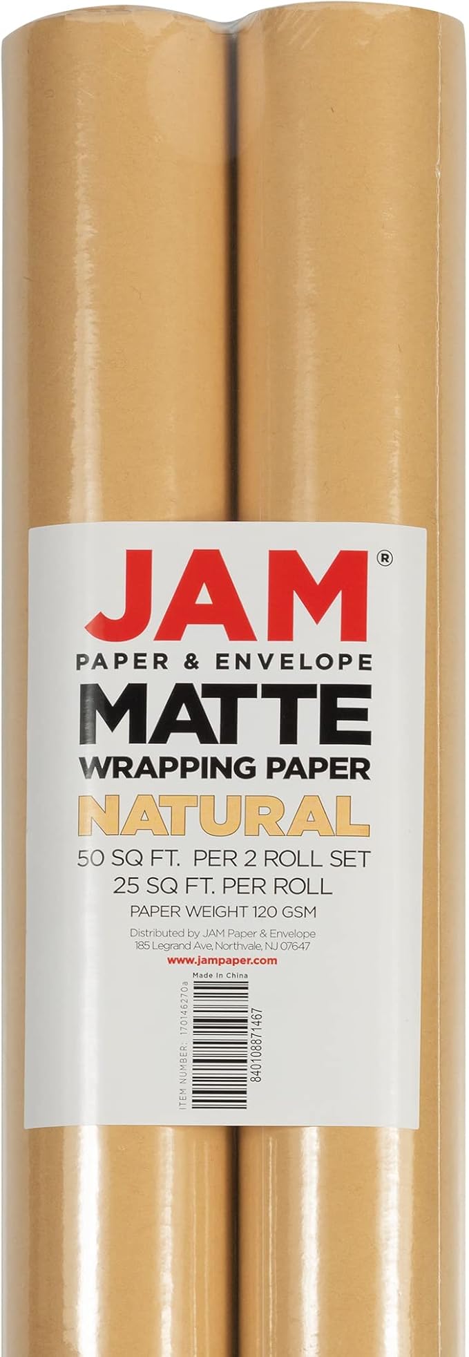 JAM Paper Gift Wrap - Matte Wrapping Paper - 50 Sq Ft Total (30 in x 10 Ft Each) - Matte Natural Tan/Light Kraft - 2 Rolls/Pack