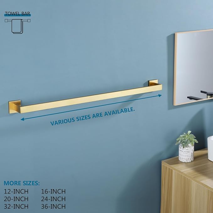 KOKOSIRI 32 Inch Gold Bath Towel Bar Bathroom Towel Rack Towel Holder Shower Hand Towel Hanger,Total Length 33.3 Inch, Brushed Gold, B4003BG-L32