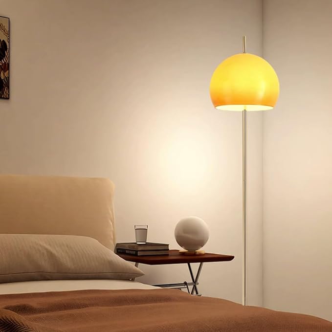 MIXL-Orange Mushroom Floor Lamp,Chrome Floor Lamp with Foot Switch,Dimmable Standing Lamp with Dome Shade,Mid-Century Modern Reading Lamp for Living Room Bedroom and Office
