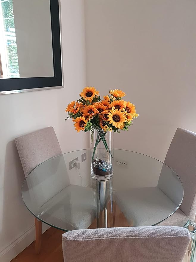 Sunflower Bouquets, 2 Bunches Artificial Sunflowers for Decoration, Yellow Silk Faux Flowers with 7 Heads Each, Realistic Sunflower Decor for Home, Wedding, Christmas Party Arrangements
