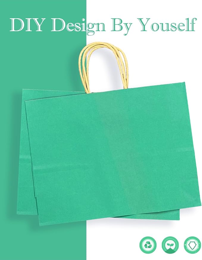 qiqee 13"x4.5"x10" Large Gift Bag with Handles Bulk 32PCS Gift Paper Bags Mint Green Bags Multiple Uses (Wide Large)