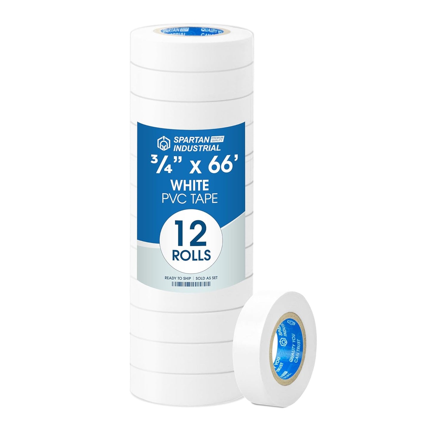 Spartan Industrial - 3/4" X 66' White Vinyl Tape | 12 Colored Electrical Tape Rolls for Versatile Use