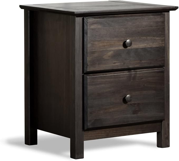 Grain Wood Furniture Shaker 2-Drawer Bedside Nightstand, Solid Wood with Expresso Finish