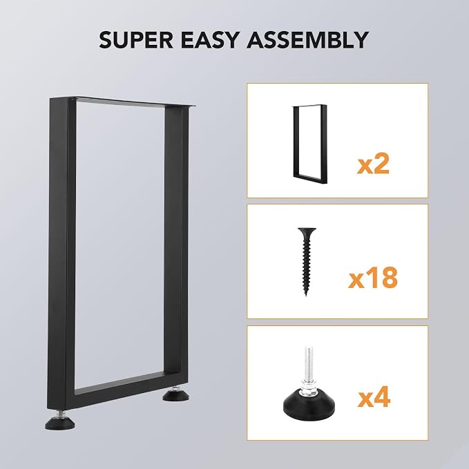 Metal Table Legs Heavy Duty, 28”H x 18”W(Bear Up to 1300lb),Metal Furniture Legs for Dining Desk Bench and Coffee Table, Industrial Black DIY Iron Bench Legs, Set of 2
