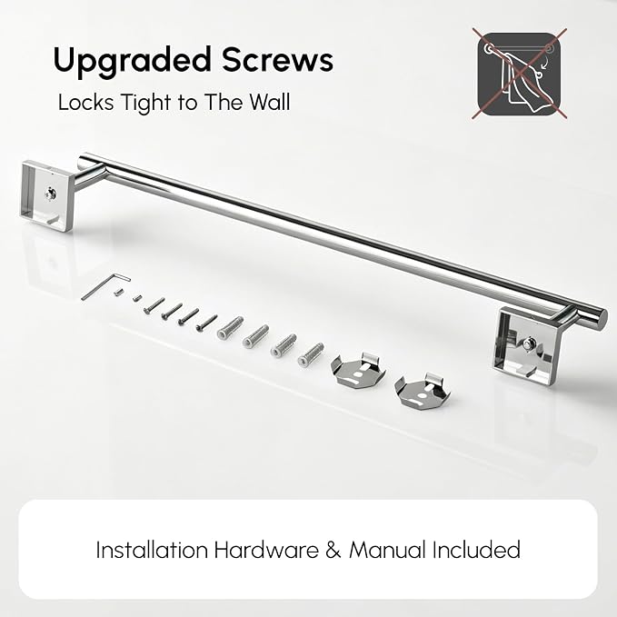 USHOWER Polished Chrome Towel Bar, 18 Inch Towel Racks for Bathroom Wall Mounted, 304 Stainless Steel Towel Holder with Square Base, Modern Home Decor (Total Length 20 Inch)