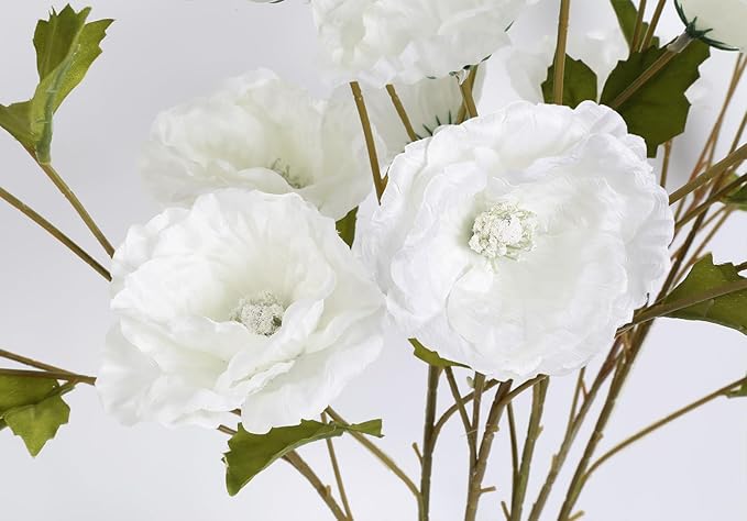 30 Heads 6 PCS White Poppy Flowers Artificial 32 in Silk Poppy Flowers for Wedding Home Party Table Centerpiece Arrangement Decoration (White)