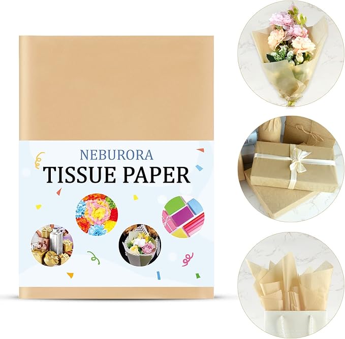 NEBURORA 120 Sheets Kraft Tissue Paper 14 x 20 Inches Brown Wrapping Tissue Paper Bulk Kraft Wrap Paper Sheets for Gift Bags Packaging Floral Filler Crafts Birthday Christmas Halloween Decor