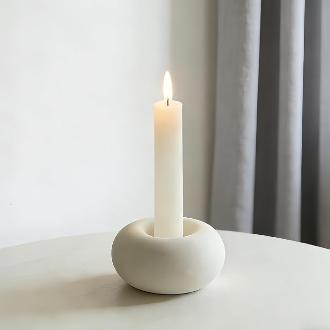 Nordic Minimalist White Ceramic Candle Holder - Round Modern Tealight Holder, Elegant Dinner Table Centerpiece Decor for Living Room, Bedroom, Wedding, Bathroom (4.1x2.4 Inch) (White)