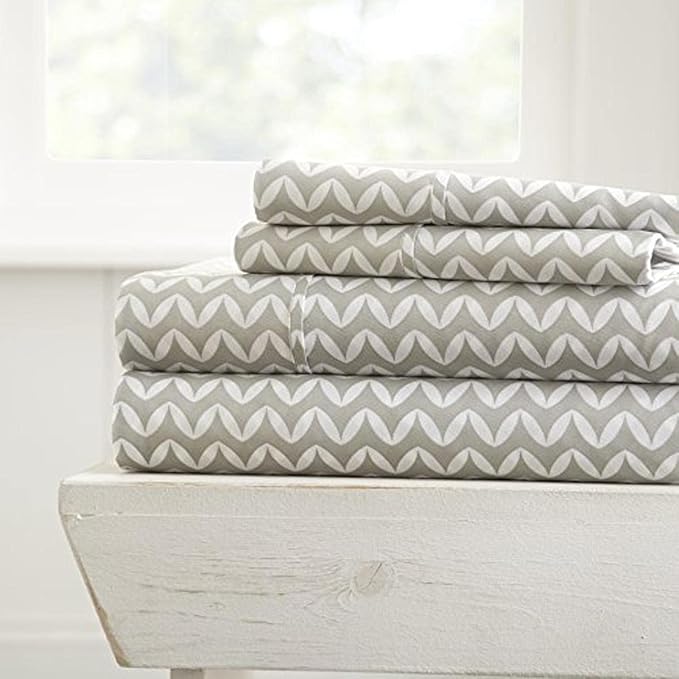 Linen Market Patterned Microfiber Queen Sheet Set 4 Piece – Oeko-TEX Certified Ultra Soft & Wrinkle-Free - 16" Deep Pocket Sheets - Easy Care Queen Size - Puffed Chevron Light Gray